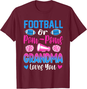 Football Or Pom Poms Grandma Loves You Gender Reveal Party T-Shirt - T-Shirt | Maroon
