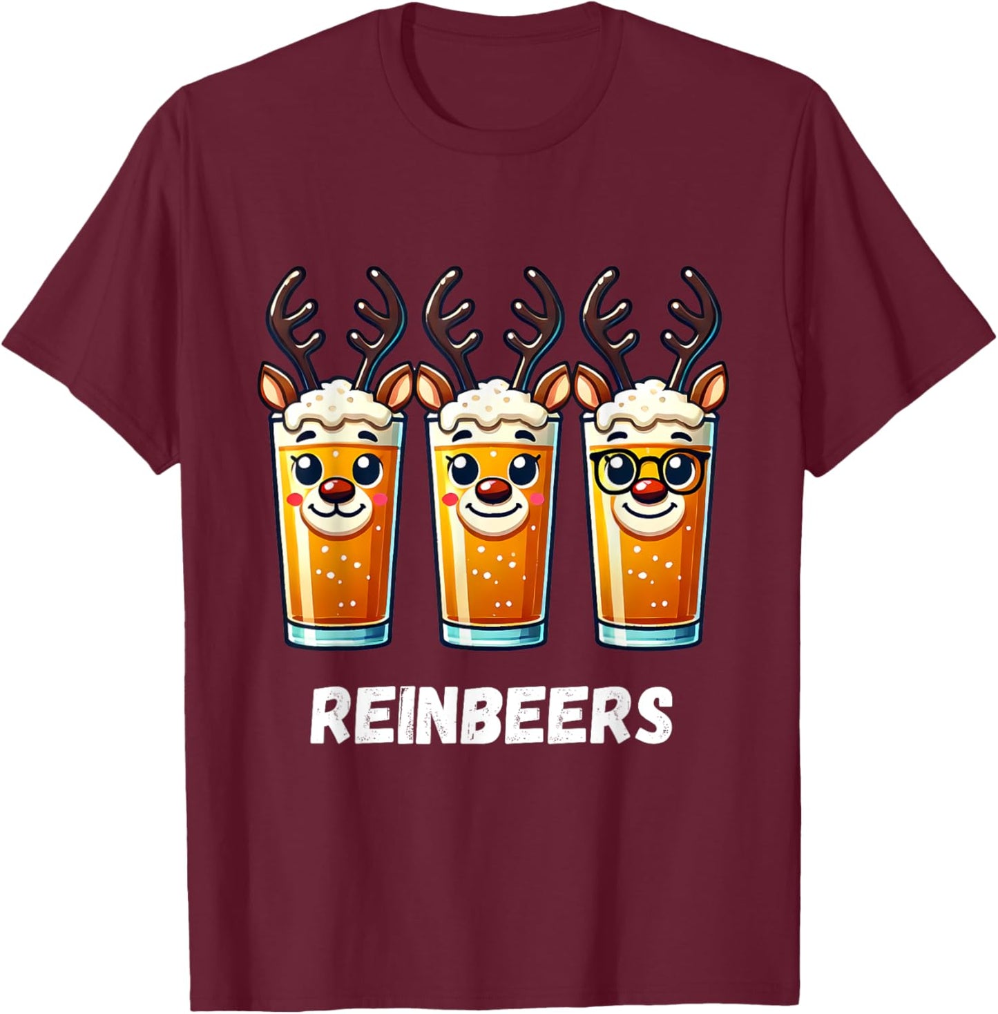 Reinbeers Funny Reindeer Beer Christmas Drinking T-Shirt - T-Shirt | Maroon