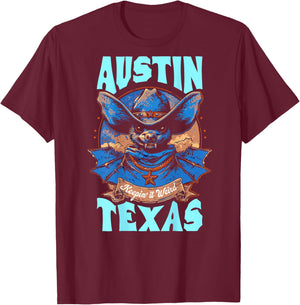 Texas Pride Keep It Weird Austin - On Back Austin Bats T-Shirt - T-Shirt | Maroon