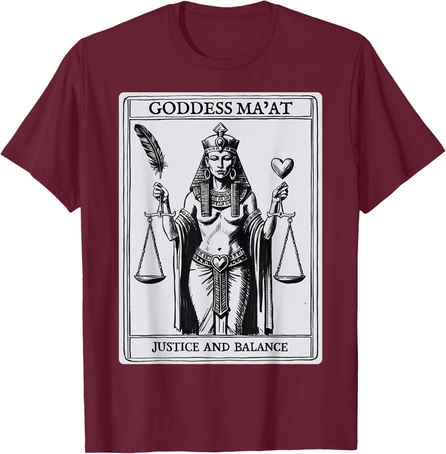 Kemetic Tarot Card Ancient Egypt Egyptian Goddess Maat MA'AT T-Shirt - T-Shirt | Maroon