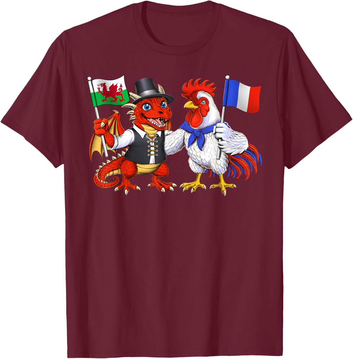 Racines Galloises-Françaises Drapeau Pays de Galles France T-Shirt - T-Shirt | Maroon