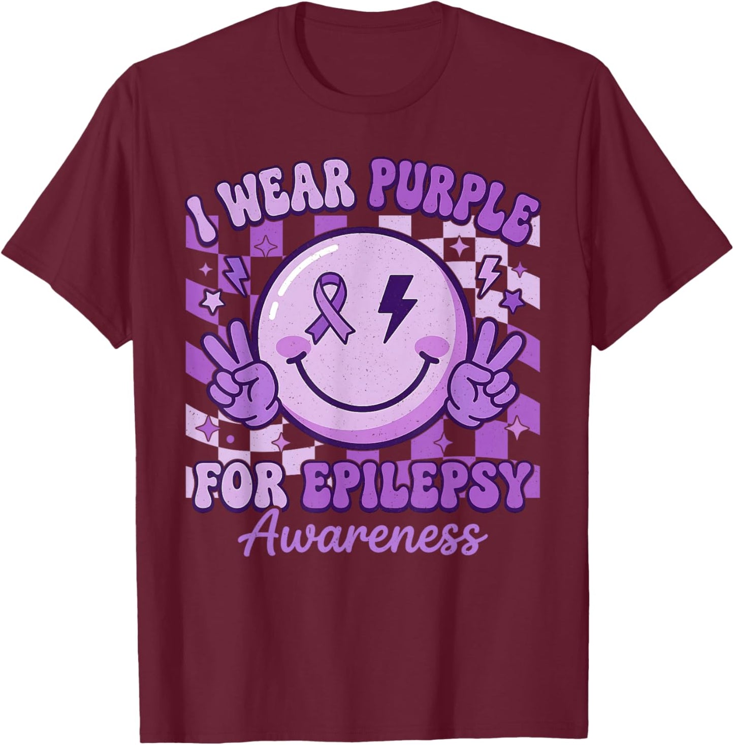 I Wear Purple for Epilepsy Awareness Month Smile Face Kids T-Shirt - T-Shirt | Maroon