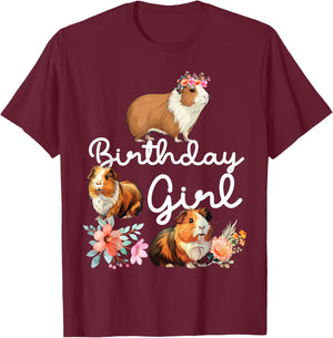 Guinea Pig Birthday Girl T-Shirt - T-Shirt | Maroon