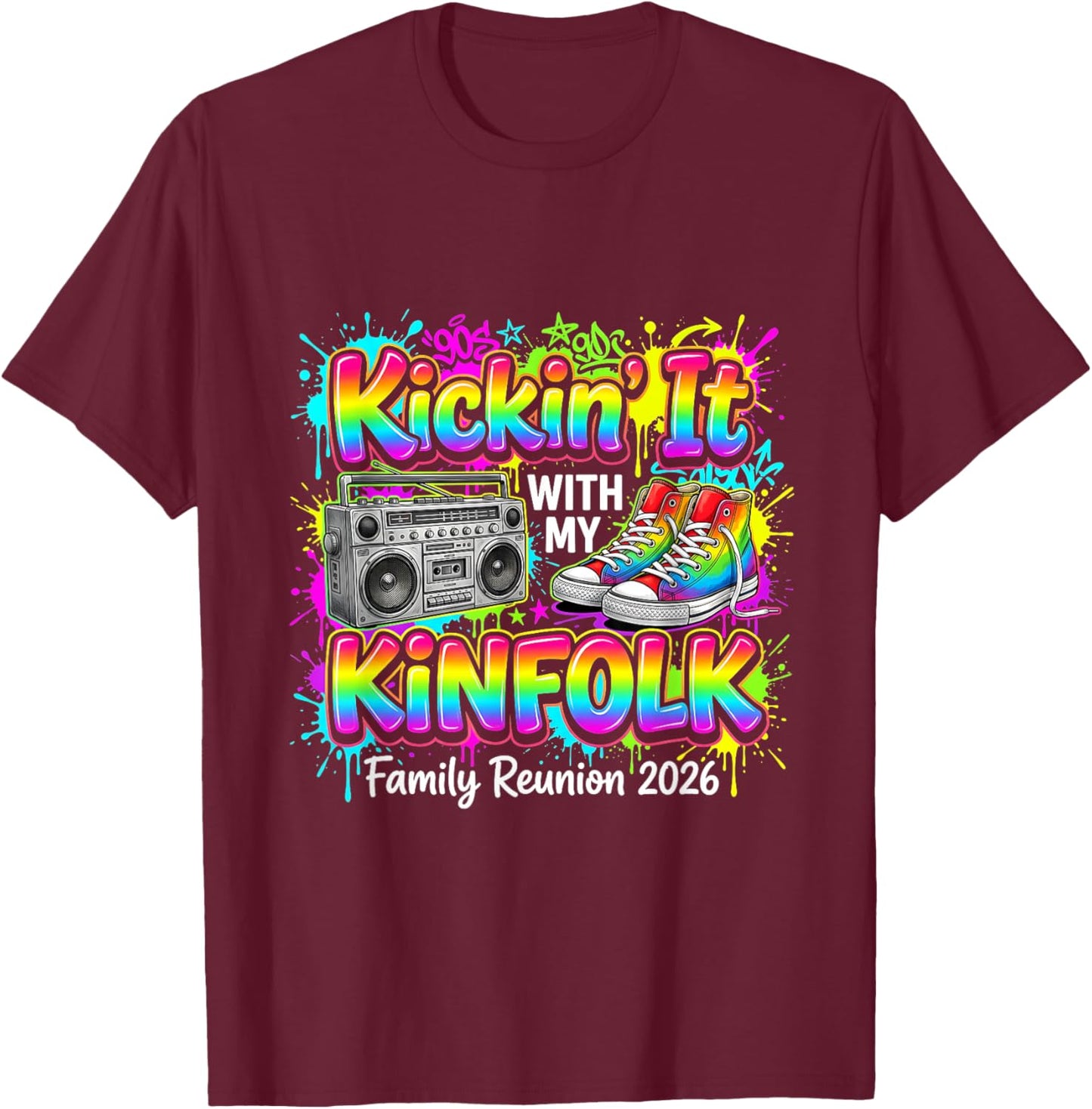 90s Kickin It with My Kinfolk Family Reunion 2026 Women Trip T-Shirt - T-Shirt | Maroon