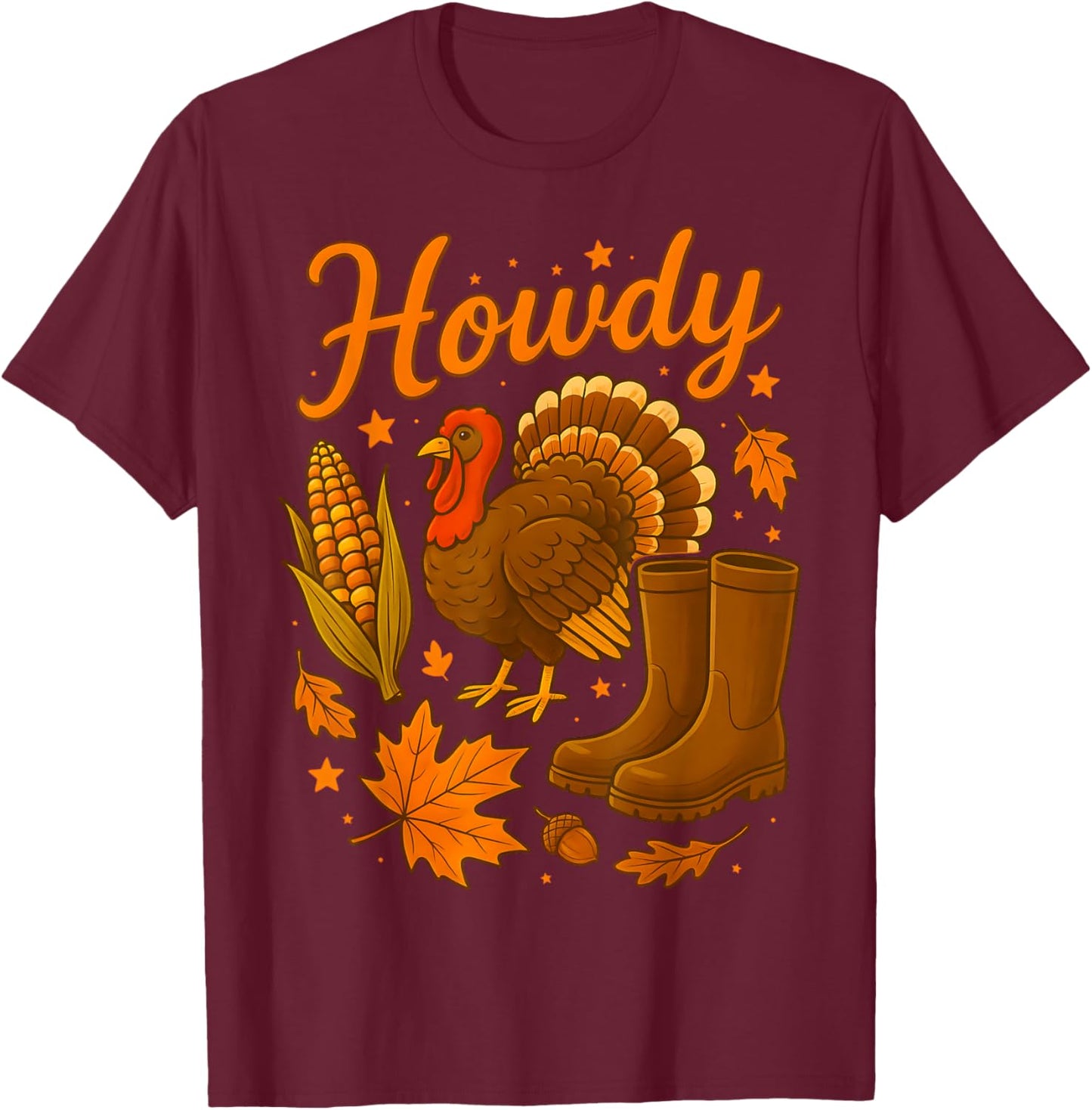 Howdy Cowgirl Western Rodeo Cozy Fall Thanksgiving Turkey T-Shirt - T-Shirt | Maroon