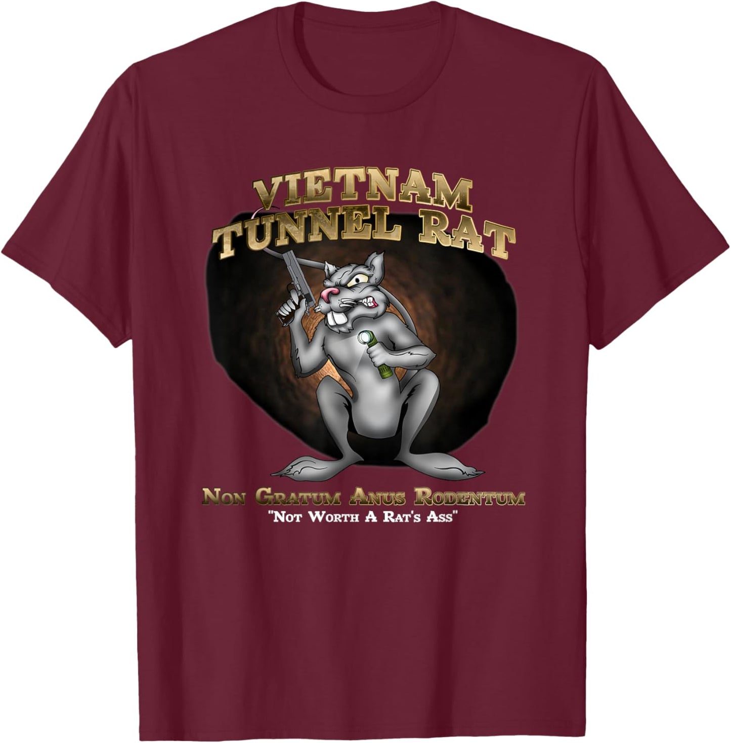 MEDALS OF AMERICA EST. 1976 Vietnam Tunnel Rat -Adults Black Polyester 100% Short Sleeve Classic Fit Small T-Shirt - T-Shirt | Maroon