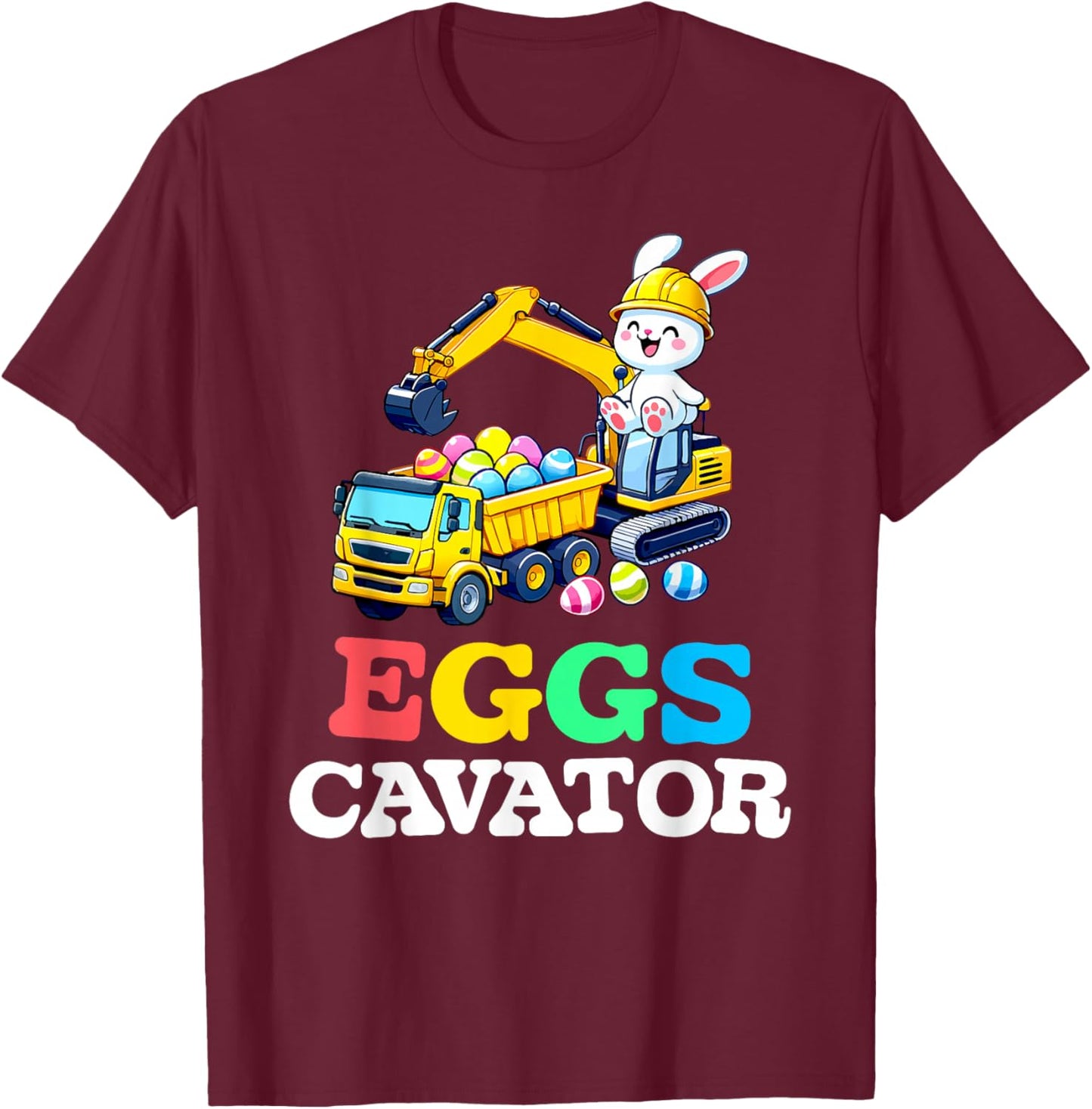Eggs-Cavator Easter Bunny Excavator Toddler Boys Easter Kids T-Shirt - T-Shirt | Maroon