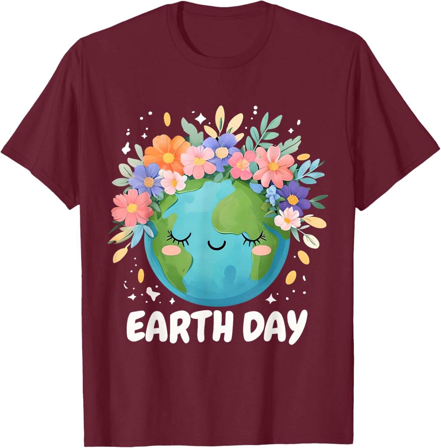 Earth Day Shirt Cute & Floral Planet Earth Day 2026 T-Shirt - T-Shirt | Maroon