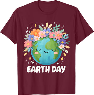 Earth Day Shirt Cute & Floral Planet Earth Day 2026 T-Shirt - T-Shirt | Maroon