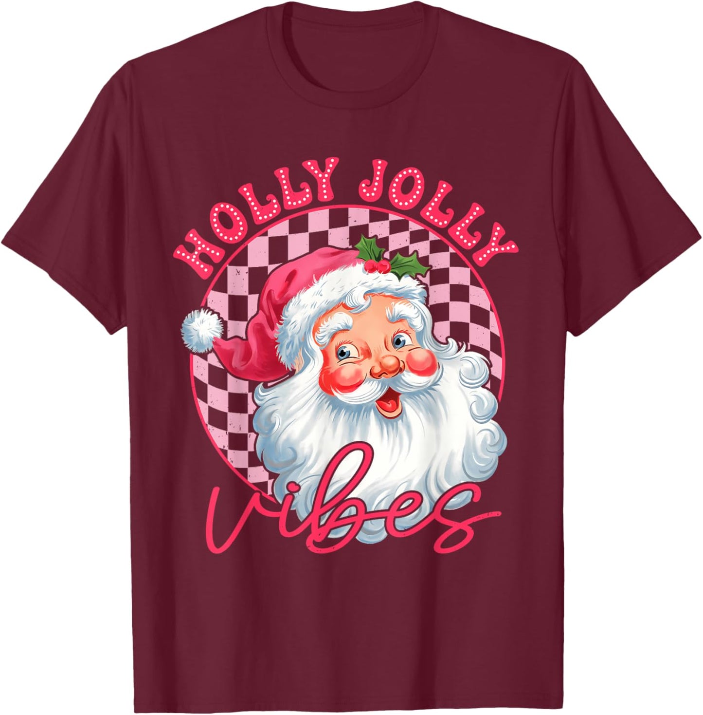 Groovy Cute Santa Claus Christmas Vibes Xmas Women Girl Kids T-Shirt - T-Shirt | Maroon