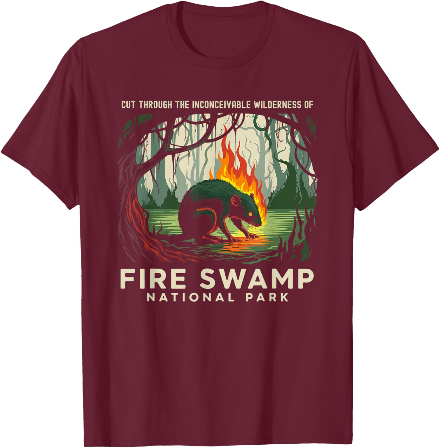 Fire Swamp National Park Camping Hiking Mountain T-Shirt - T-Shirt | Maroon