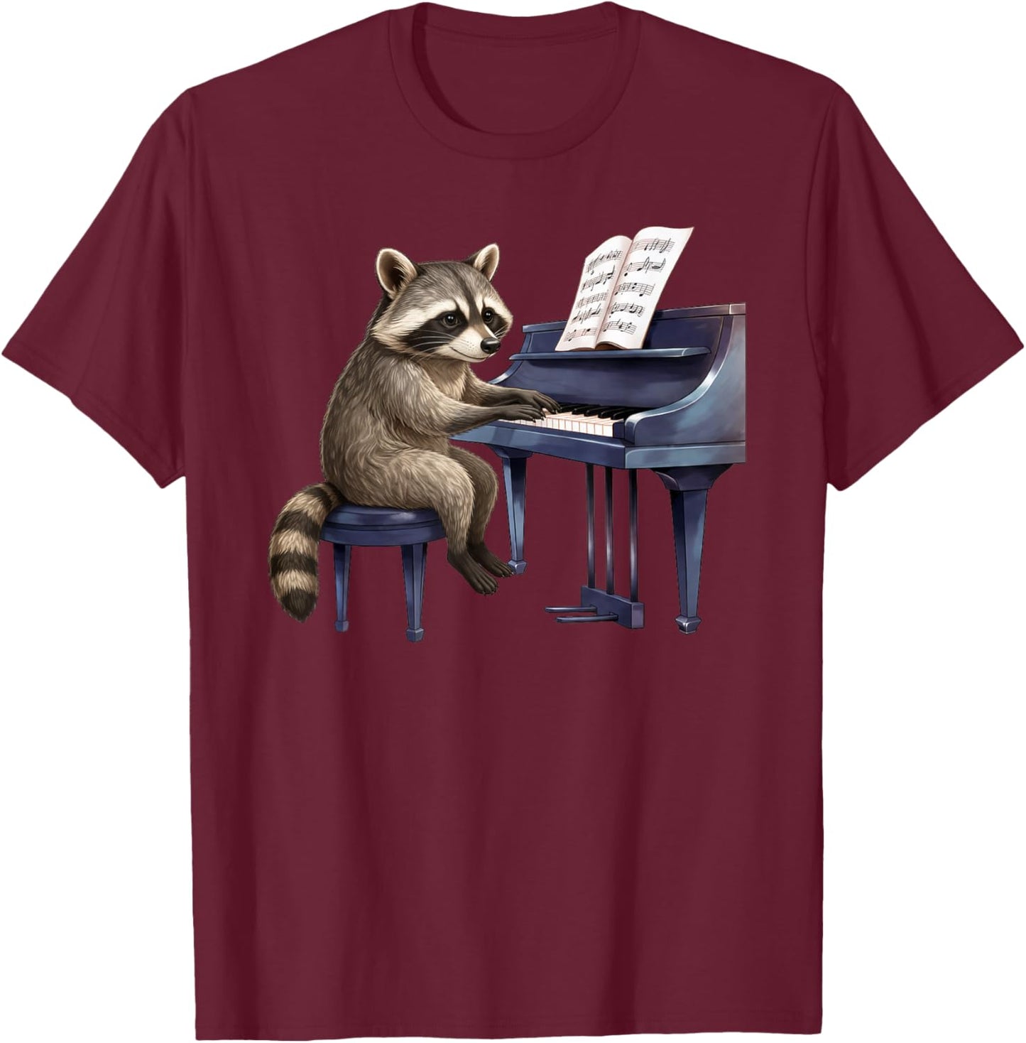 Cute Raccoon Playing Piano Musician Music T-Shirt - T-Shirt | Maroon