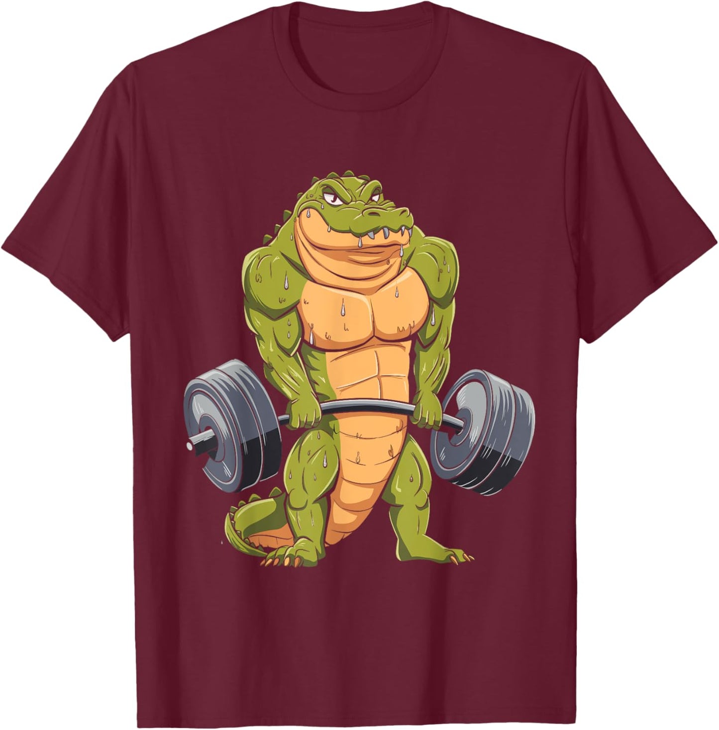 Funny Alligator Weightlifting Deadlift Fitness Gym Barbell T-Shirt - T-Shirt | Maroon