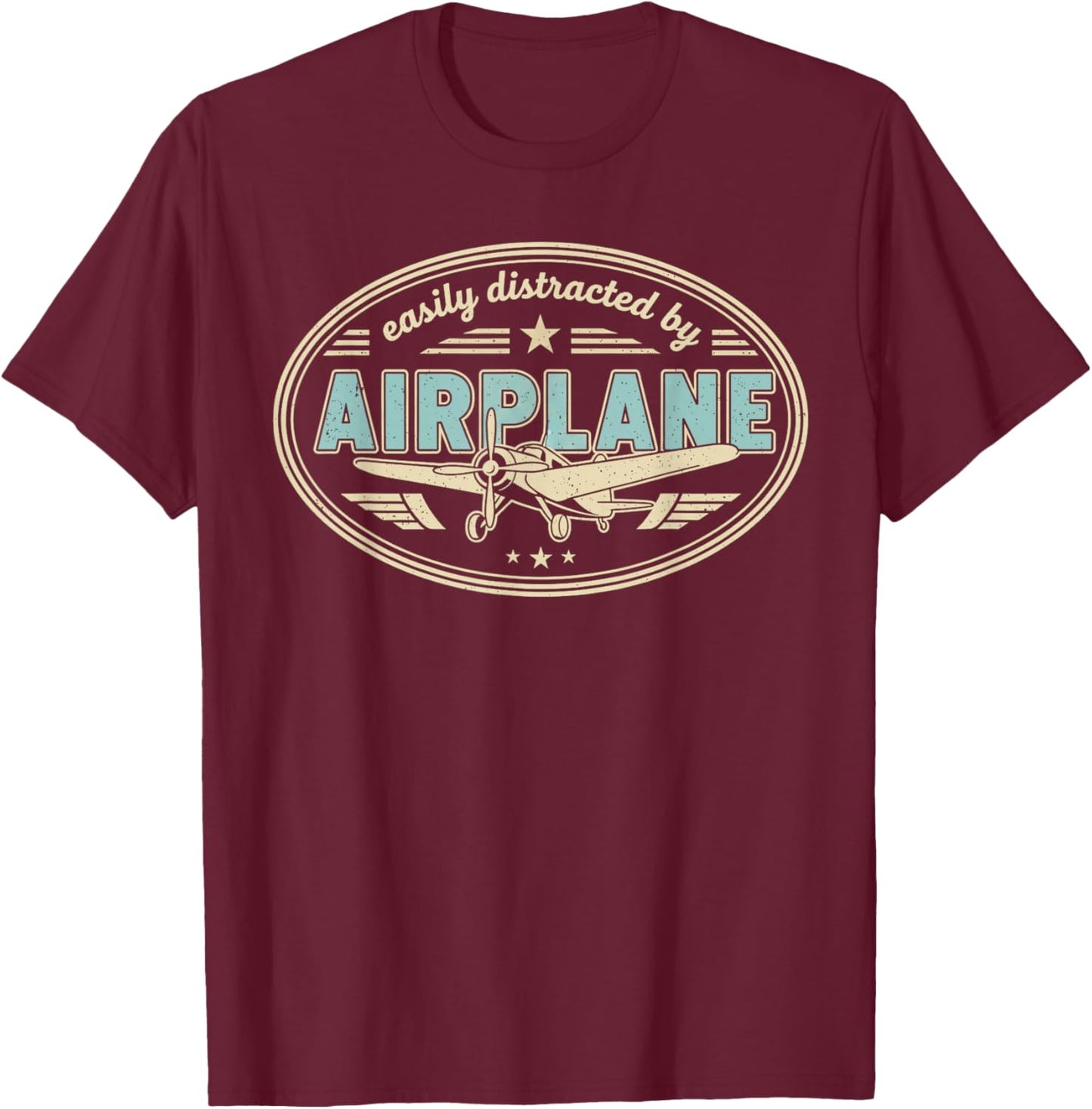 Easily Distracted by Airplanes T-Shirt - T-Shirt | Maroon