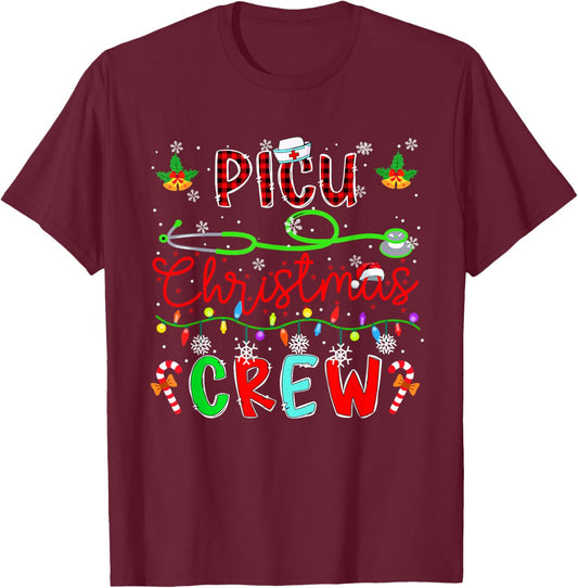 PICU Christmas Crew Matching Nusre Job Team Funny Parties T-Shirt - T-Shirt | Maroon
