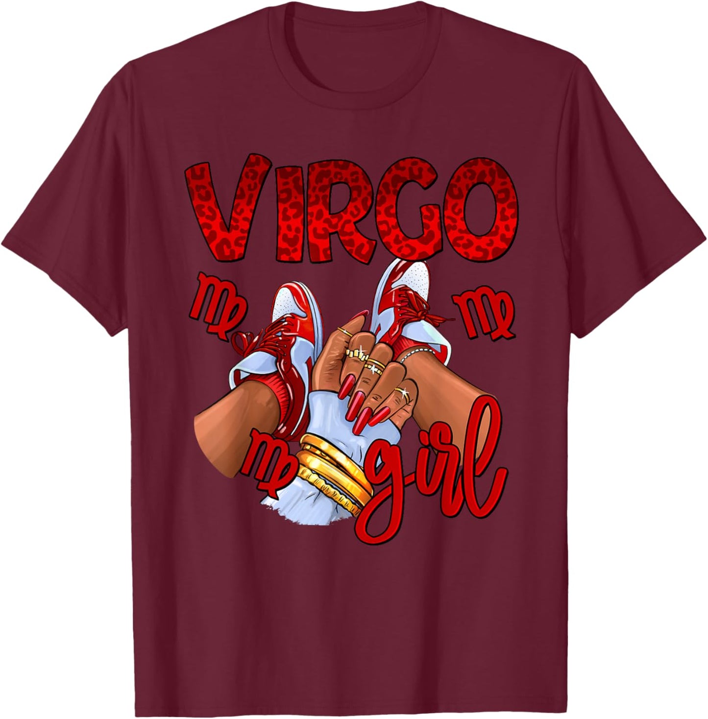 Virgo Girl Birthday Women Sneakers Zodiac Sign Bday T-Shirt - T-Shirt | Maroon