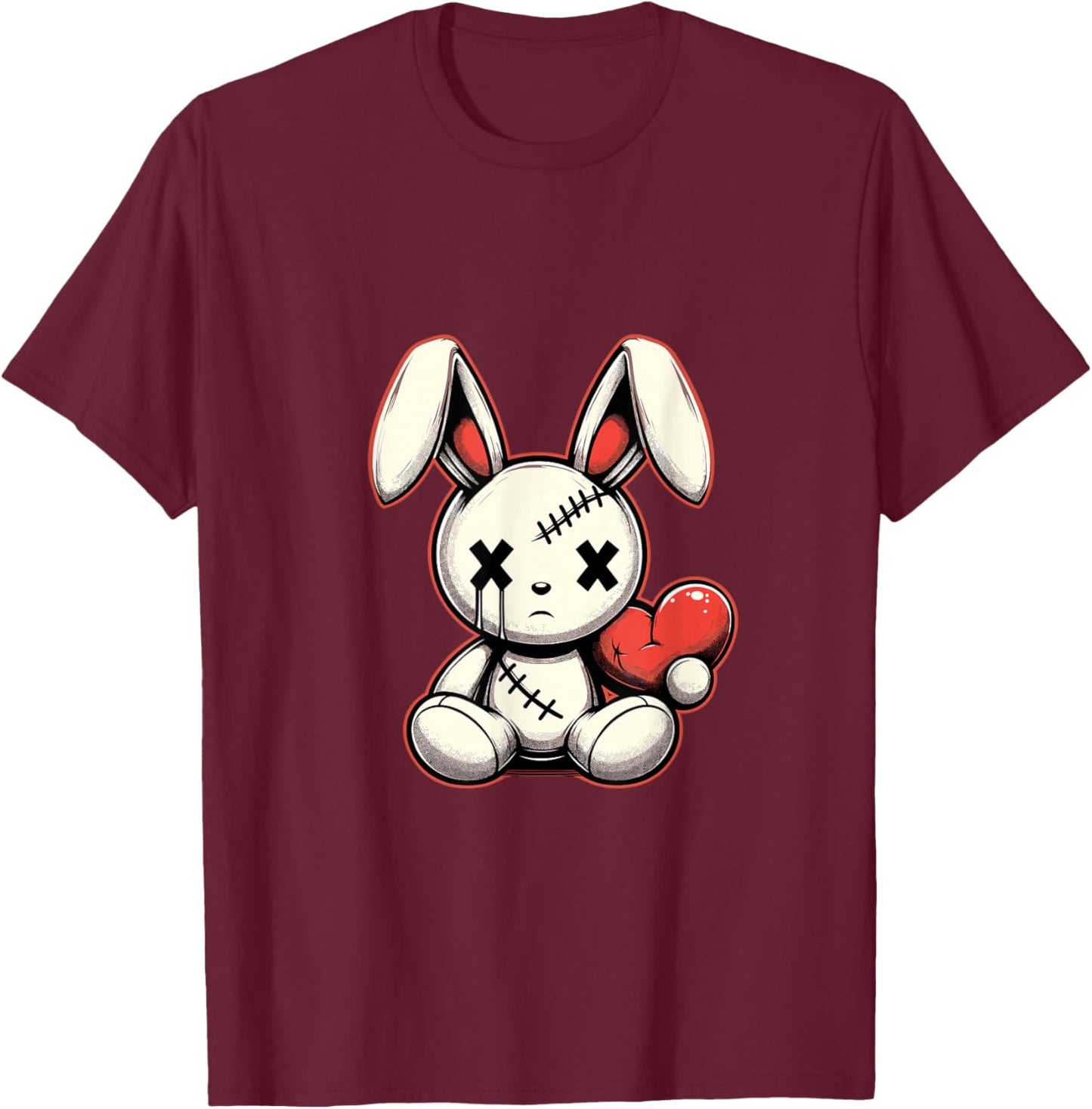 Voodoo Rabbit Embroidered Gothic T-Shirt - T-Shirt | Maroon
