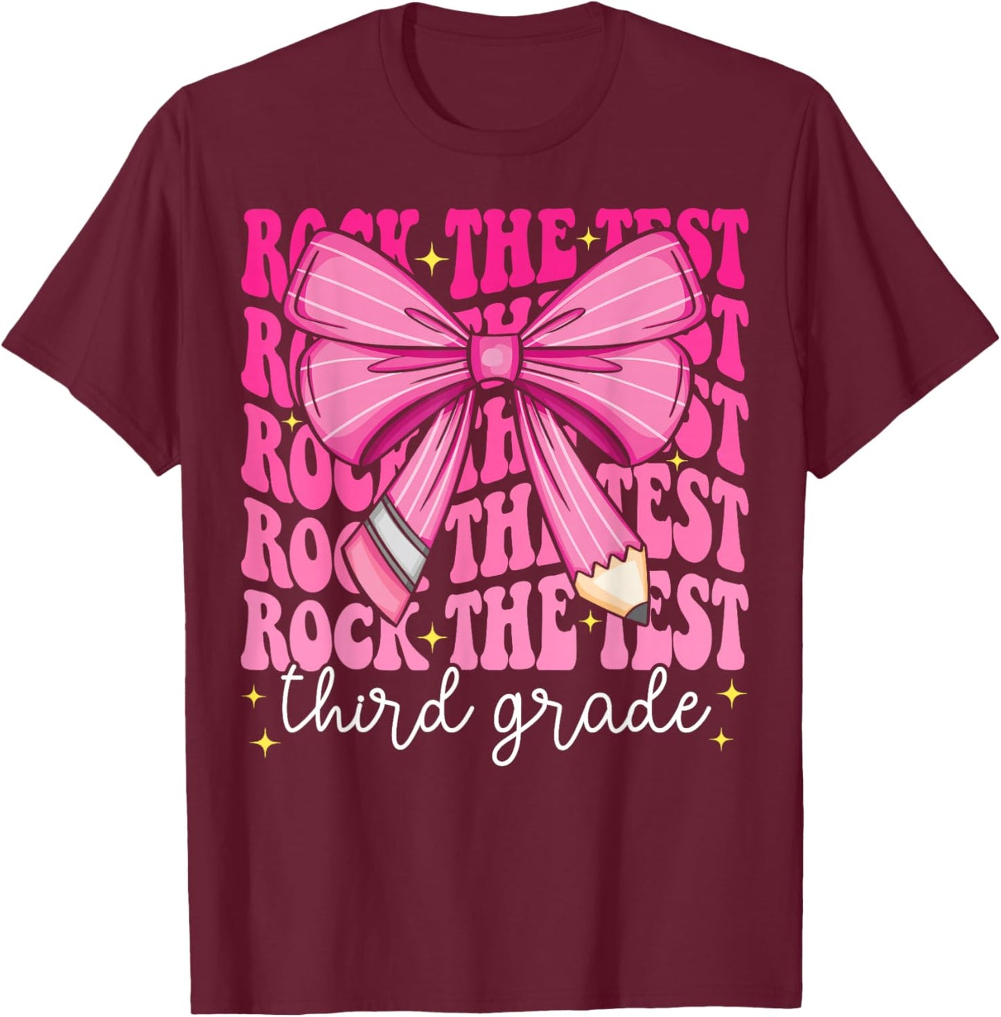 Rock The Test Day 3rd Grade Teacher Third Grade Testing Day T-Shirt - T-Shirt | Maroon