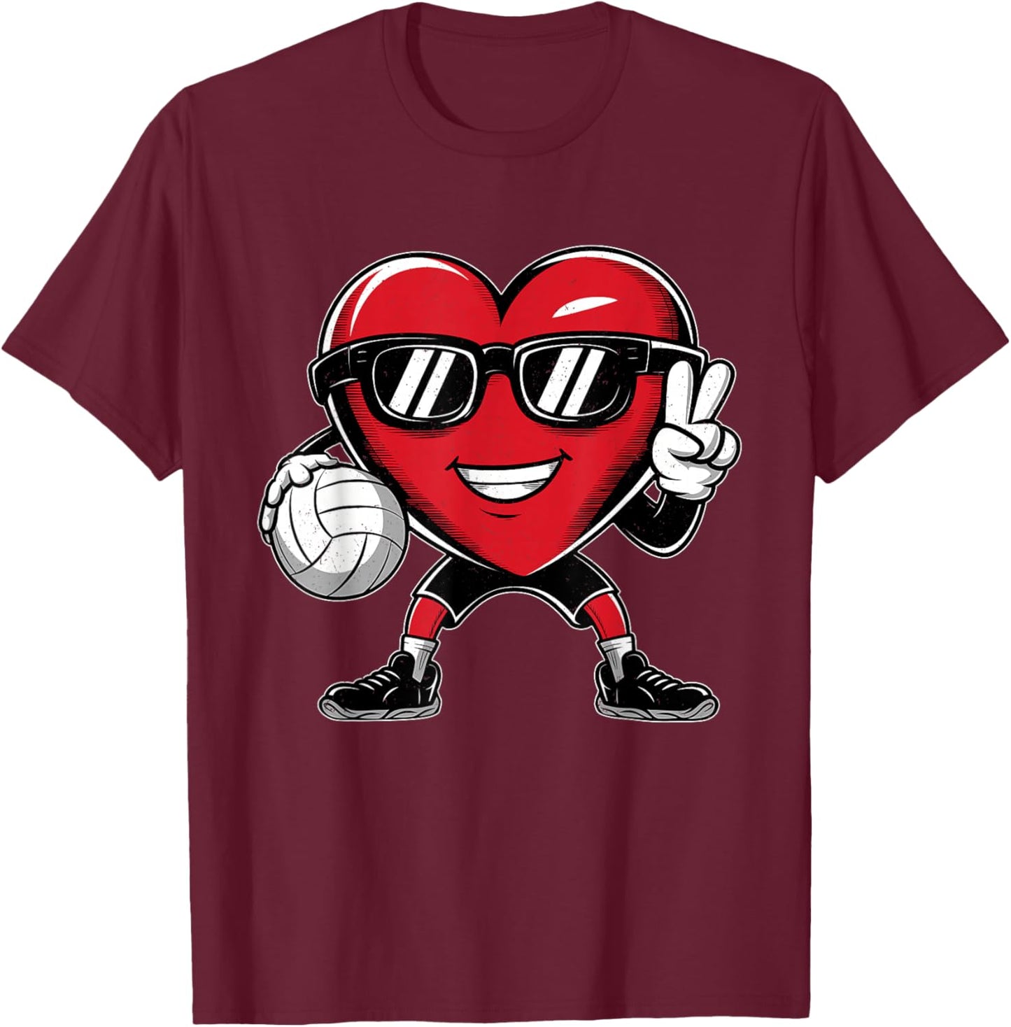 Heart Playing Volleyball Valentines Day Kids Boys Girls T-Shirt - T-Shirt | Maroon