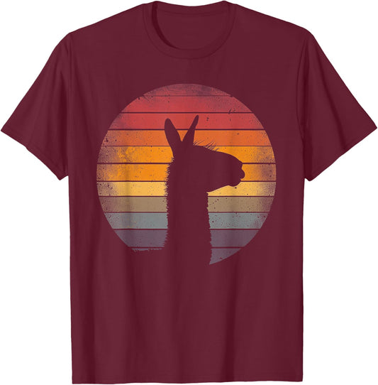 Llama Alpaca - Retro 70s 80s Graphic Vintage Men Women Kids T-Shirt - T-Shirt | Maroon