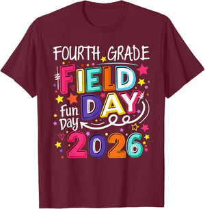 Field Day Fun Day 2026 4th Grade Teacher Boy Girl Kid T-Shirt - T-Shirt | Maroon