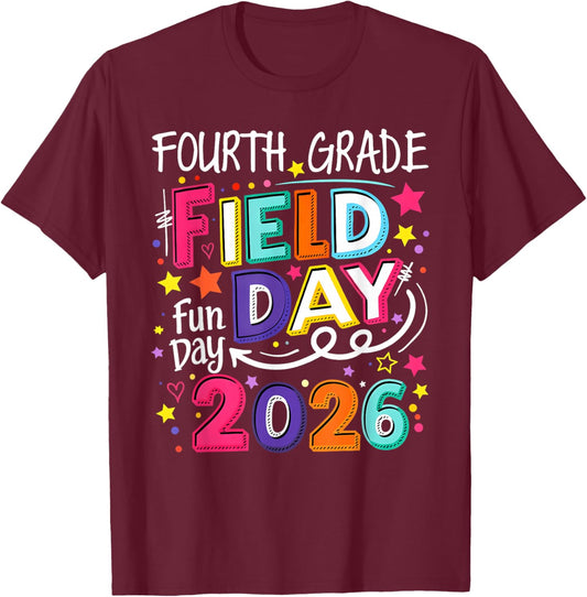 Field Day Fun Day 2026 4th Grade Teacher Boy Girl Kid T-Shirt - T-Shirt | Maroon