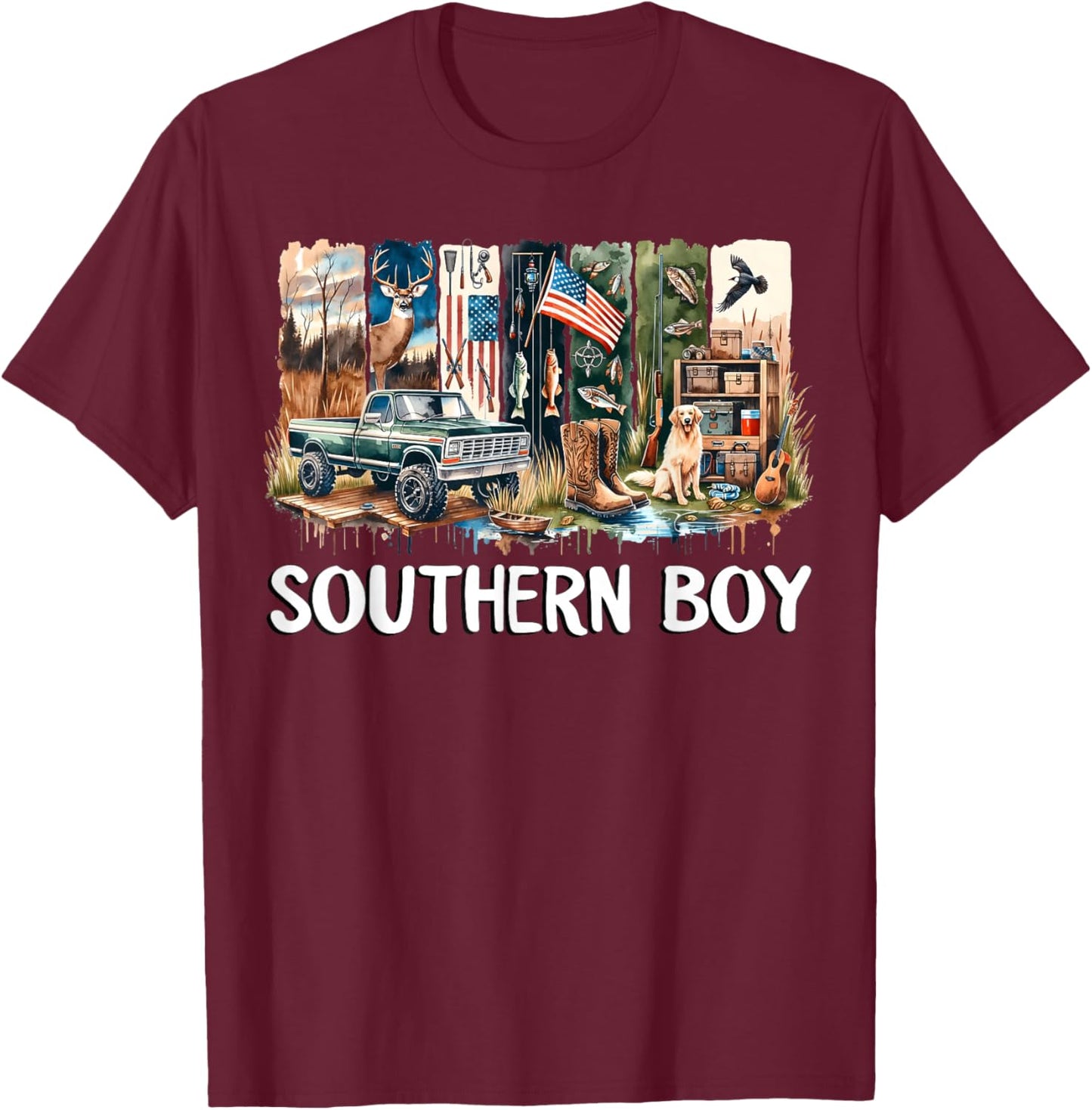 Southern Boy Hunting Dog Camouflage Camo Dog Duck Hunting T-Shirt - T-Shirt | Maroon