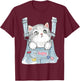 Cute Cat Fake Overalls Cat Lovers Kids Toddler Girl Teen T-Shirt - T-Shirt | Maroon