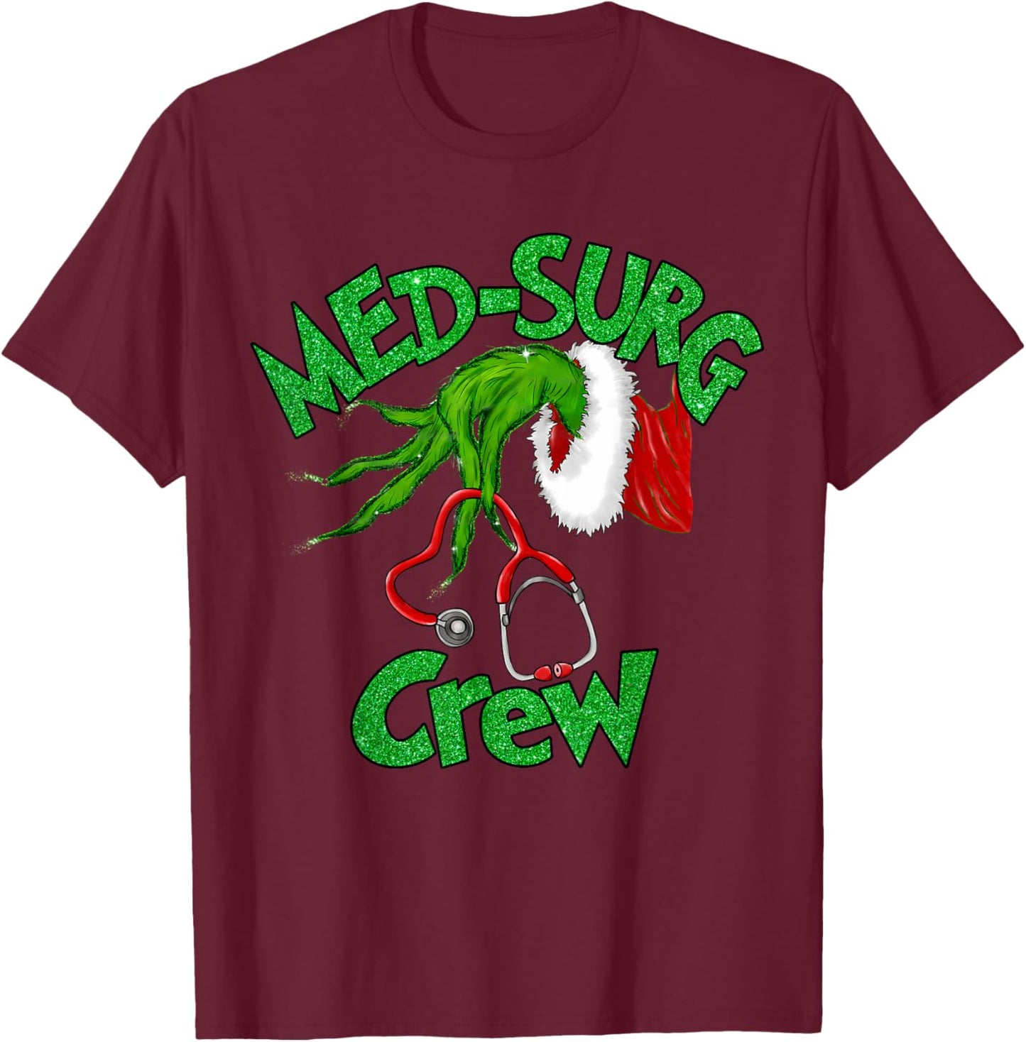 Retro Med-surg Crew Nurse Stethoscope Christmas Xmas Nursing T-Shirt - T-Shirt | Maroon