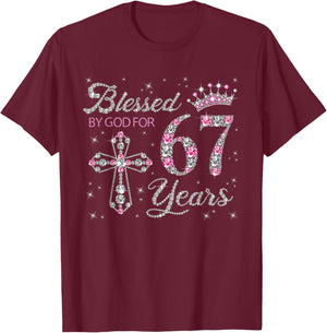 Blessed by God for 67 Years Old 67th Birthday Gift T-Shirt - T-Shirt | Maroon