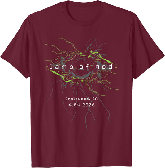 Lamb of God Into Oblivion Tour Inglewood T-Shirt - T-Shirt | Maroon