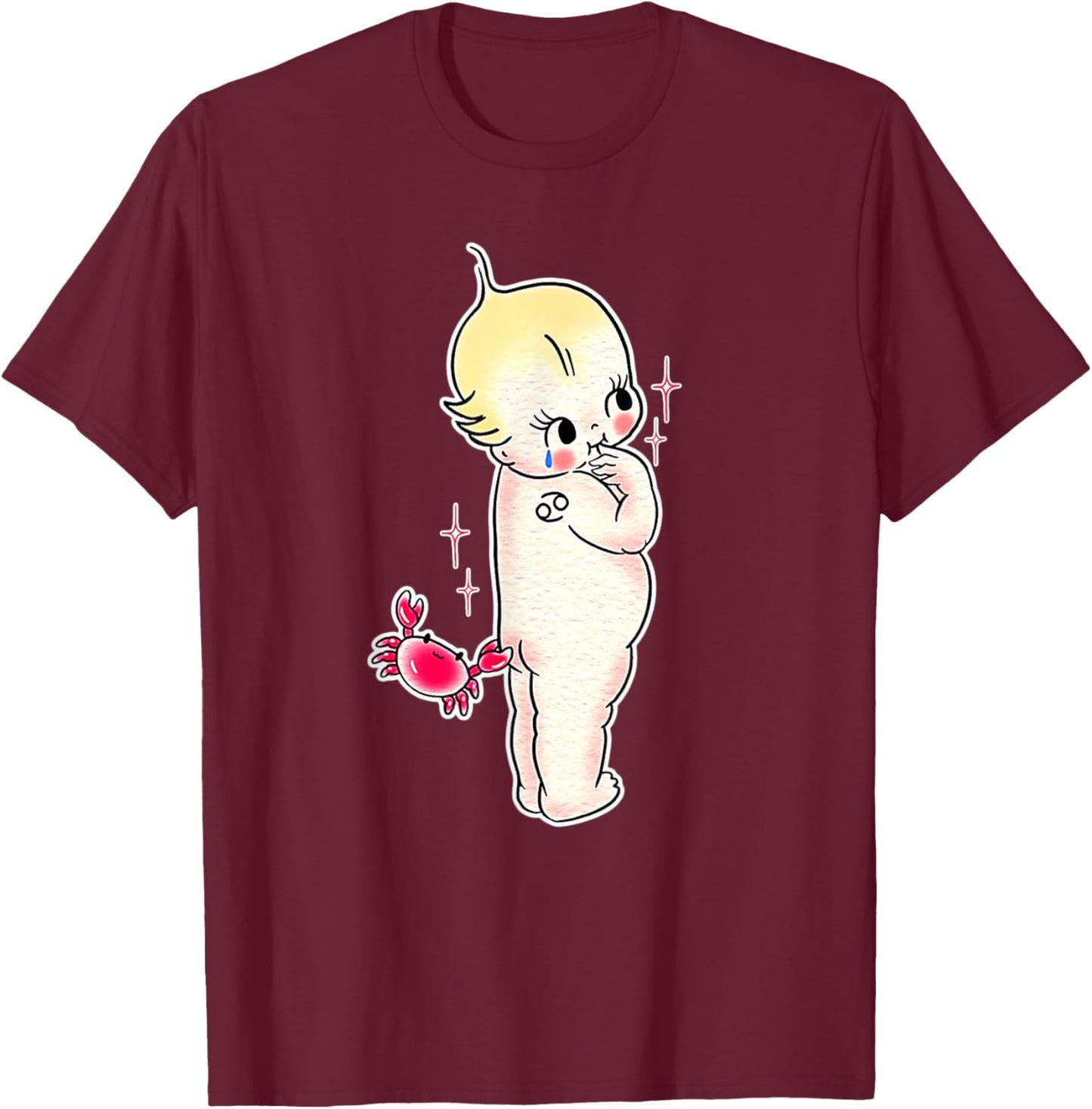 Kewpie Baby Cance Zodiac Crab Traditional Tattoo Flash T-Shirt - T-Shirt | Maroon