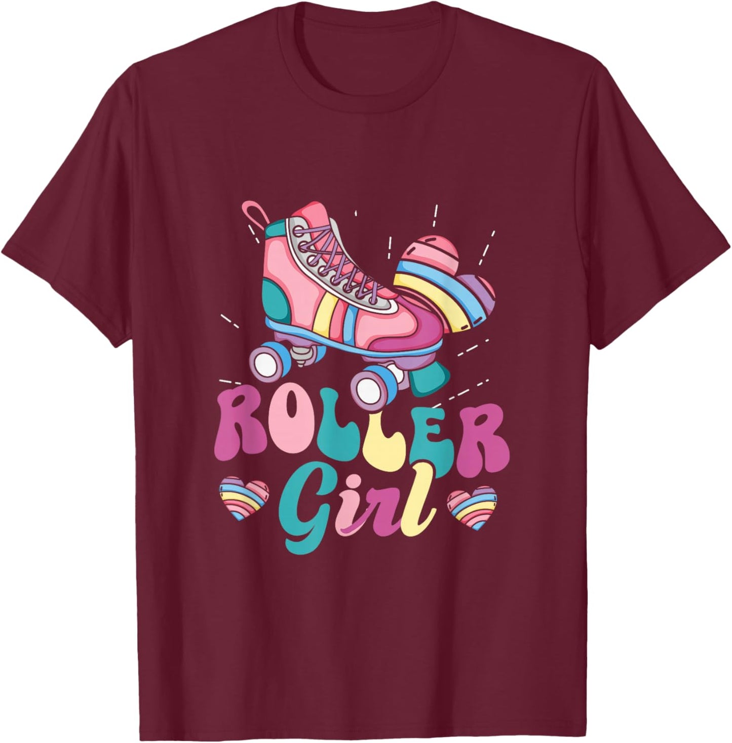 Roller Girl Skater Skating Retro Vintage 70s 80s 90s Skates T-Shirt - T-Shirt | Maroon