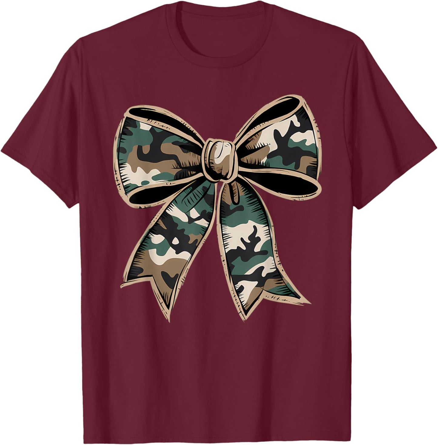 Camouflage Old Camo Bow Camo Coquette Bow Hunting Women Girl T-Shirt - T-Shirt | Maroon