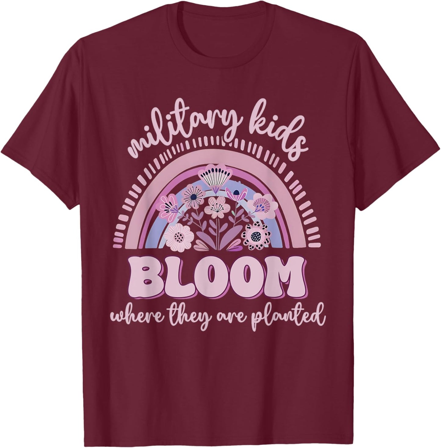 Military Kid Dandelion Bloom Where They're Planted Purple Up T-Shirt - T-Shirt | Maroon