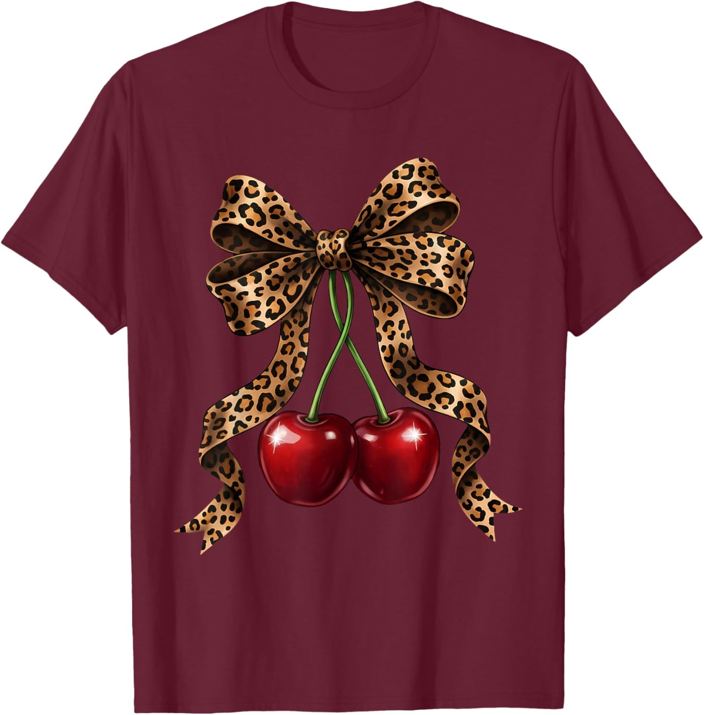 Cherry Bow Coquette Red Cherries T-Shirt - T-Shirt | Maroon