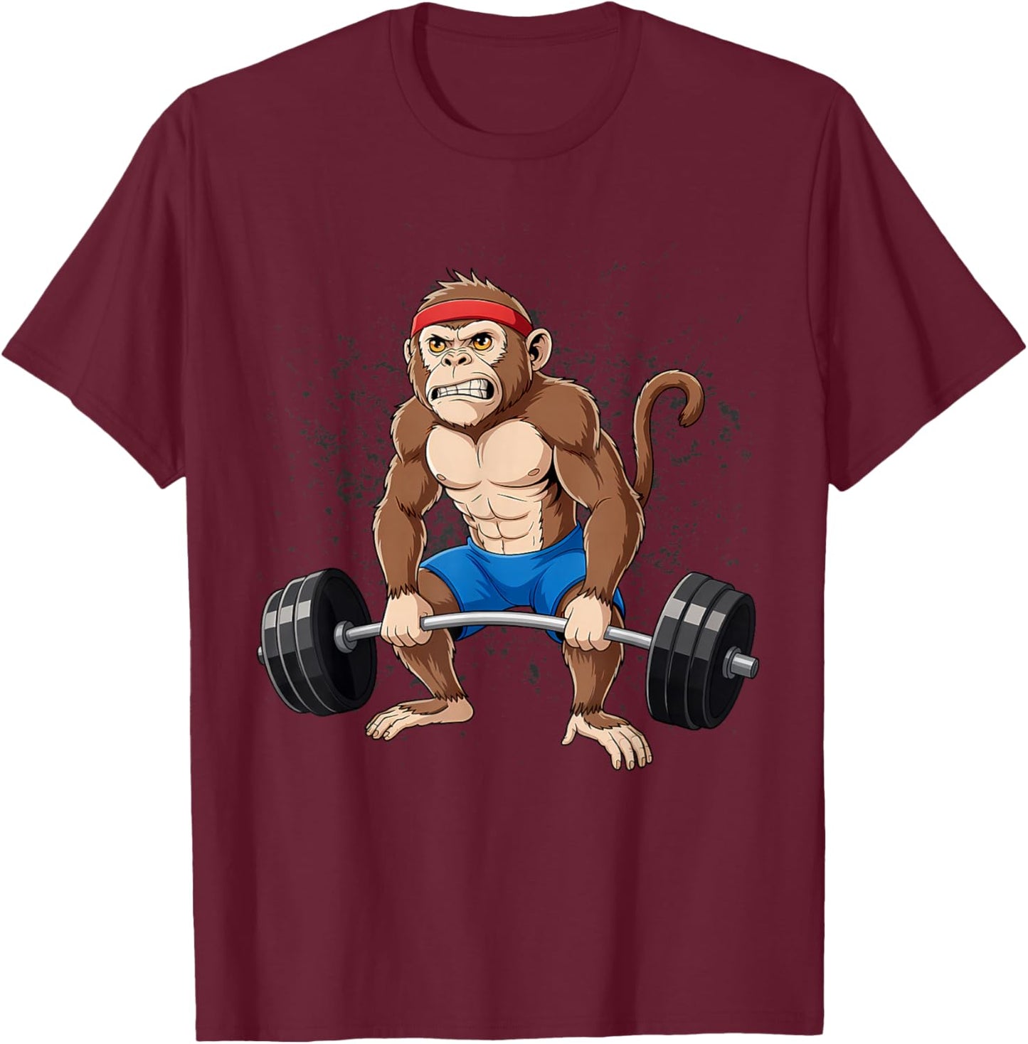 Monkey Weightlifting Powerlifting Deadlift Fitness T-Shirt - T-Shirt | Maroon