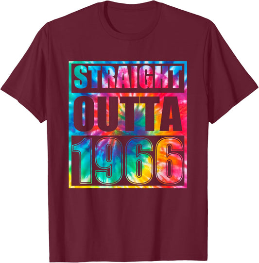 Tie Dye Straight Outta 1966 Year Of Birth Birthday T-Shirt - T-Shirt | Maroon