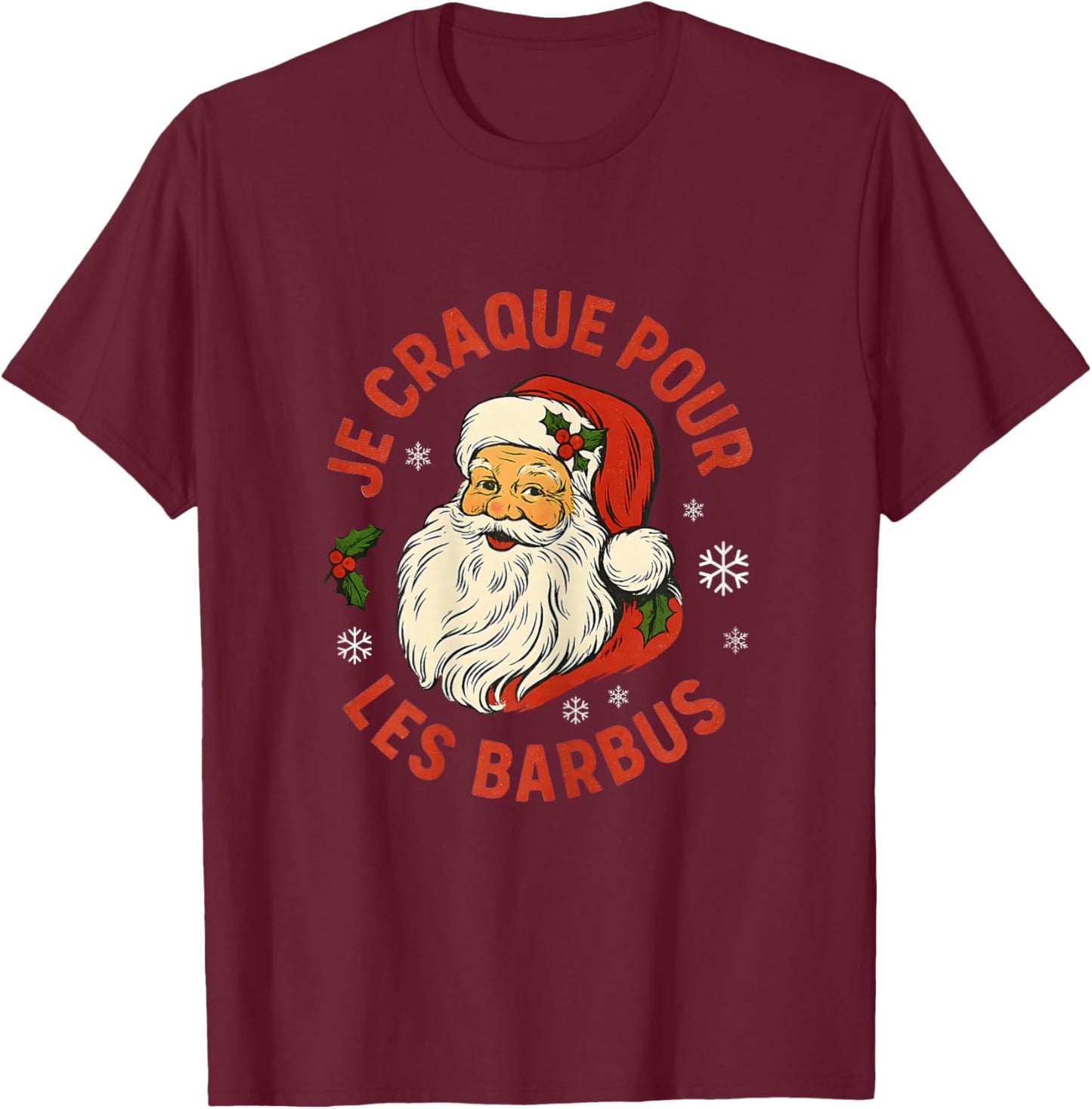 Je Craque pour Les Barbus, Santa Claus Retro Funny T-Shirt - T-Shirt | Maroon