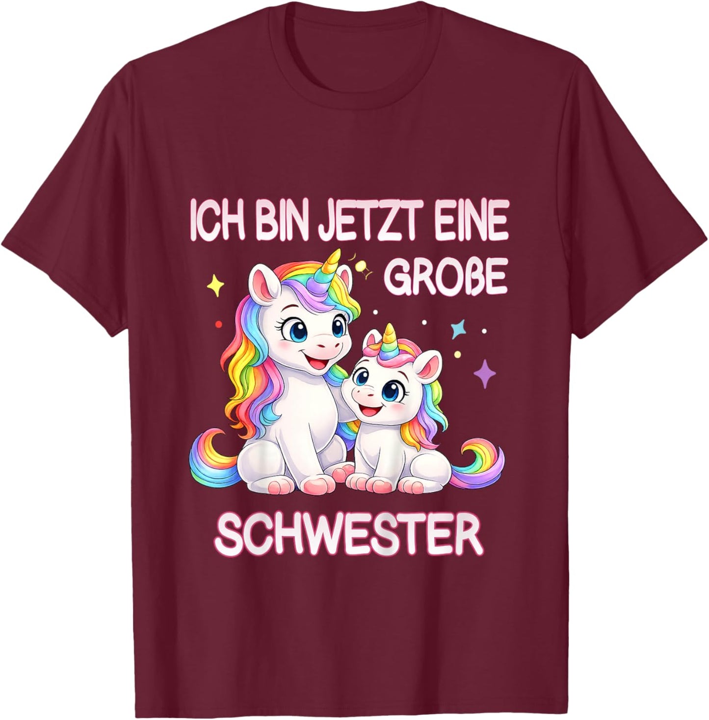 Kinder Mädchen Große Schwester Einhorn Motiv Süßes Regenbogen T-Shirt - T-Shirt | Maroon