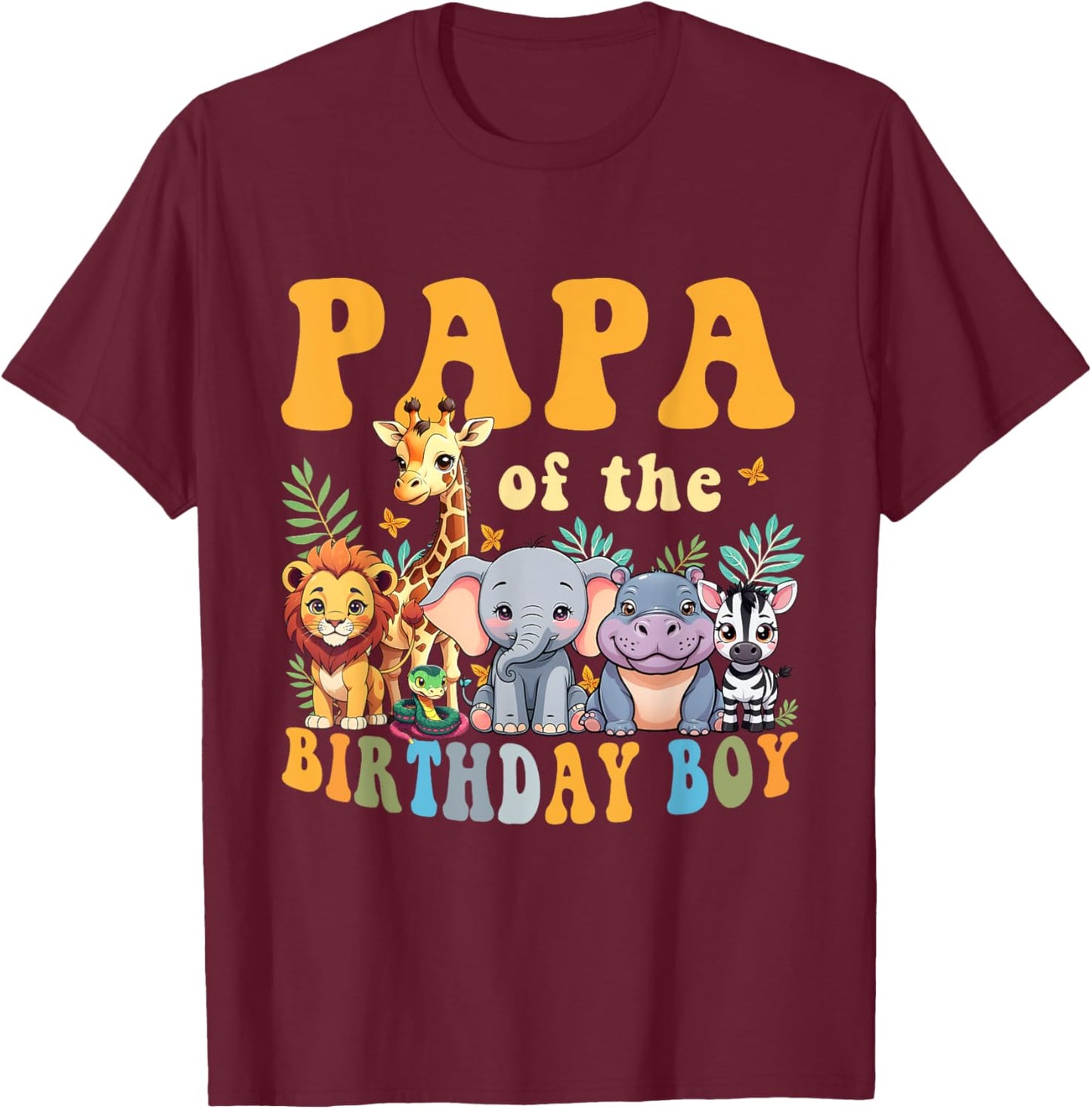 Papa of the Birthday Boy Kids Safari Jungle Animal Matching T-Shirt - T-Shirt | Maroon