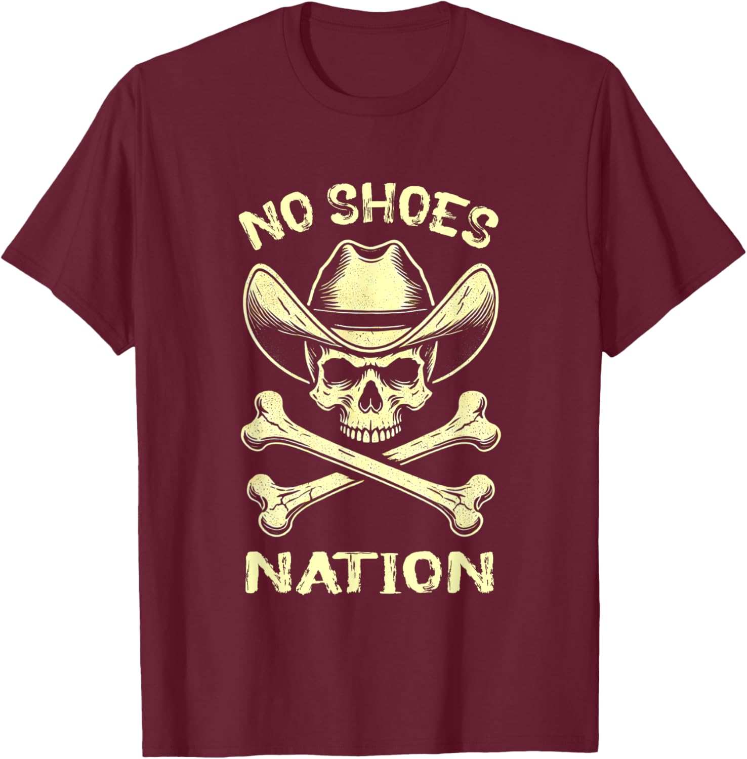 No Shoes No Nation Funny Skull Saying Shoes T-Shirt - T-Shirt | Maroon