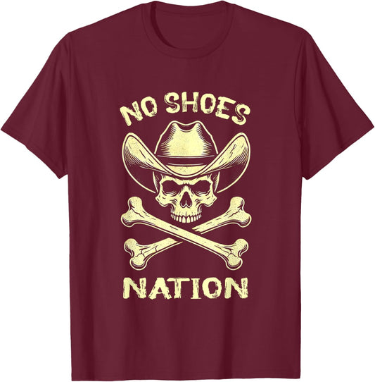 No Shoes No Nation Funny Skull Saying Shoes T-Shirt - T-Shirt | Maroon