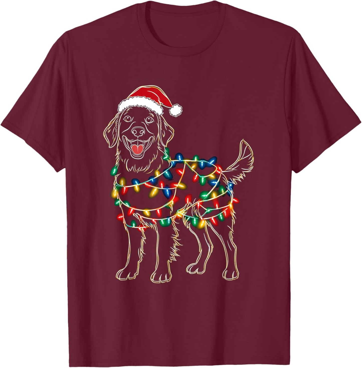Funny Santa Golden Retriever Retriever Christmas Lights Dog T-Shirt - T-Shirt | Maroon