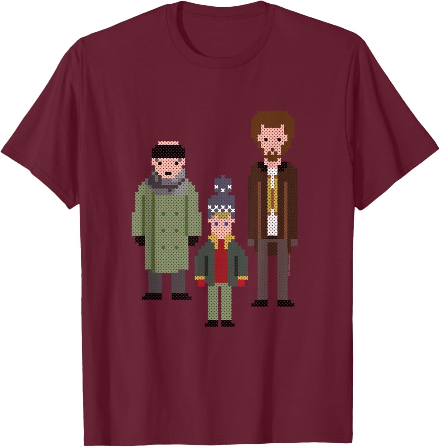 Home Alone Kevin and The Wet Bandits Cross-Stitch Pattern T-Shirt - T-Shirt | Maroon