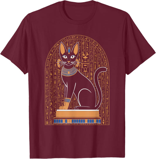 Cat Goddess Bastet Ancient Hieroglyphs Historian T-Shirt - T-Shirt | Maroon