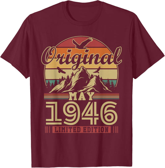 Vintage Cadeau Anniversaire 80 Ans pour Né en Mai 1946 T-Shirt - T-Shirt | Maroon