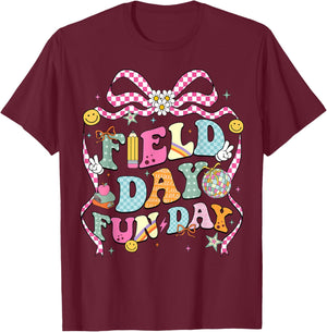 School Field Day Fun Day Field Trip Coquette Bow Teacher Kid T-Shirt - T-Shirt | Maroon