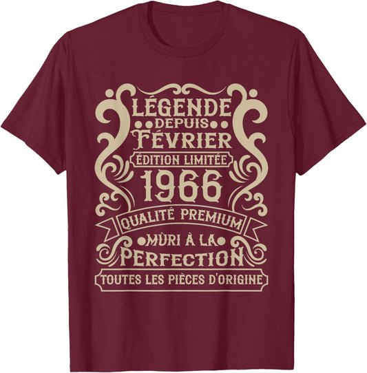Février 1966-60 Ans Anniversaire Cadeau Vintage 1966 T-Shirt - T-Shirt | Maroon