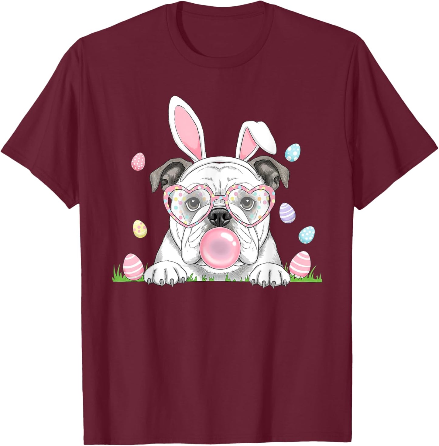 English Bulldog Bunny Bubble Gum Easter Day Kids T-Shirt - T-Shirt | Maroon